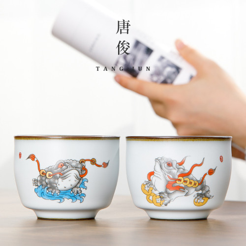 汝窰茶杯杯景德鎮男士大號主人陶瓷功夫套裝個人單杯功夫茶茶具