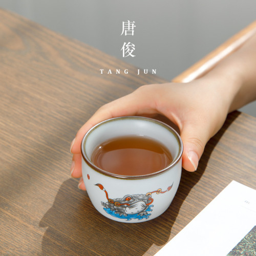 汝窰茶杯杯景德鎮男士大號主人陶瓷功夫套裝個人單杯功夫茶茶具