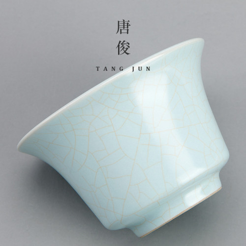 汝窰蓋碗三才茶碗茶杯可養開片懸停加厚不燙手帶蓋高檔泡茶碗