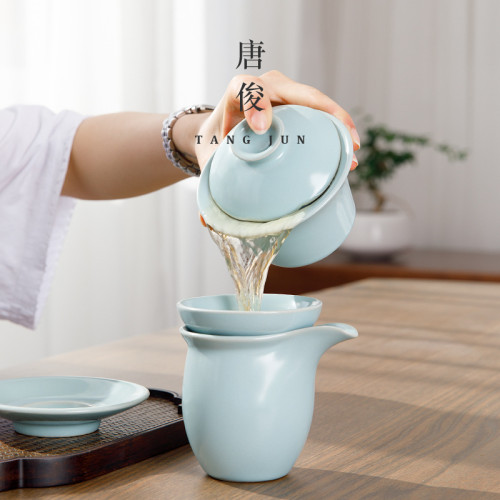 汝窰蓋碗三才茶碗茶杯可養開片懸停加厚不燙手帶蓋高檔泡茶碗