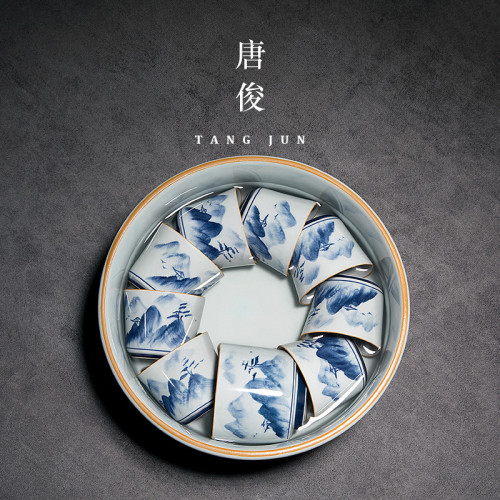 唐俊 景德鎮茶洗大號茶缸杯洗茶道配件中式水盂手繪