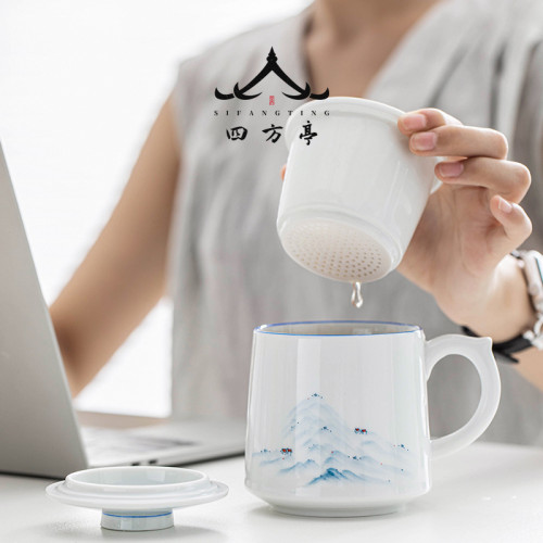 茶杯風杯子陶瓷杯泡茶杯辦公室水杯茶水分離教師節三件套帶蓋