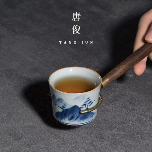 青花瓷手繪功夫茶杯遠山客人杯套裝六個裝品茗杯景德鎮杯子陶瓷