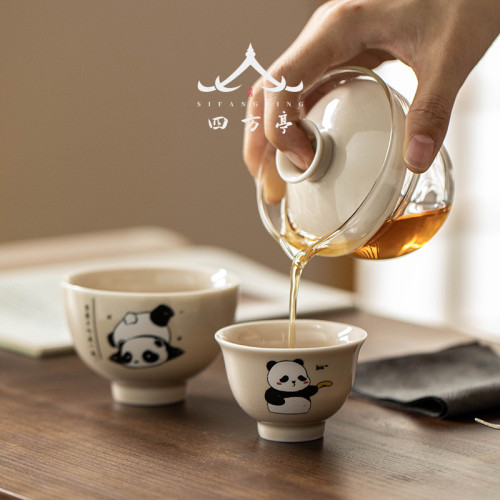 陶瓷旅行茶具快客杯一人茶具女可攜式茶杯一壺一杯單人熊貓泡茶杯