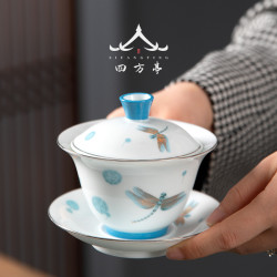 白瓷蓋碗茶碗茶杯單個高檔陶瓷三才泡茶帶蓋不燙手功夫茶具套裝