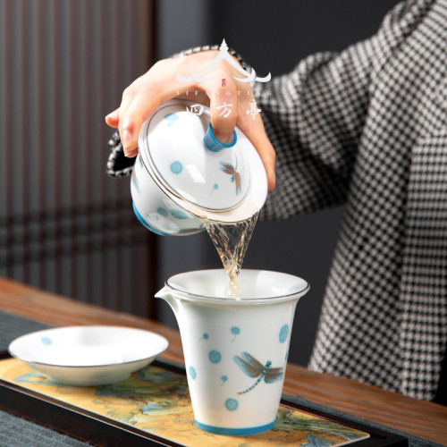白瓷蓋碗茶碗茶杯單個高檔陶瓷三才泡茶帶蓋不燙手功夫茶具套裝