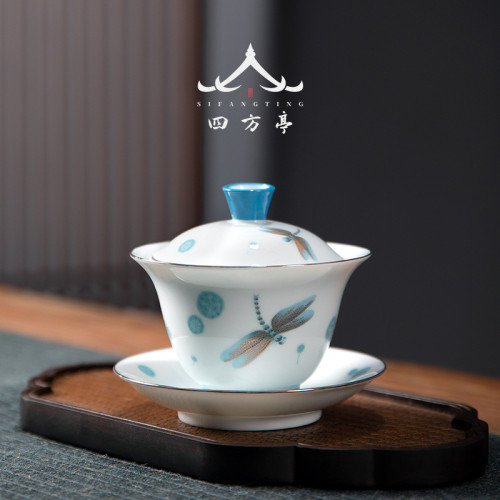 白瓷蓋碗茶碗茶杯單個高檔陶瓷三才泡茶帶蓋不燙手功夫茶具套裝