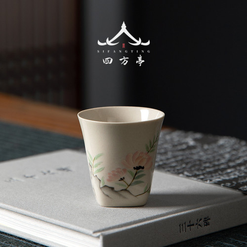 草木灰茶杯仿古家用小品茗杯陶瓷單杯復古功夫茶具喝茶客人杯套裝