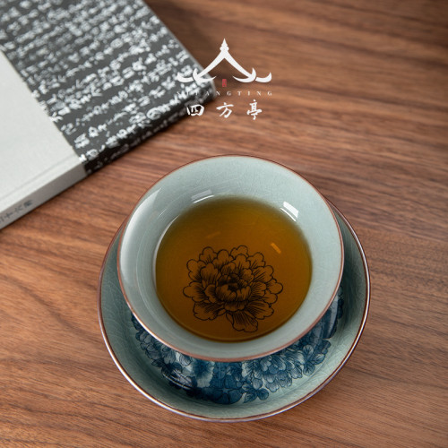 蓋碗茶杯高足三才茶碗青花瓷景德鎮單個高檔茶具中式古典風