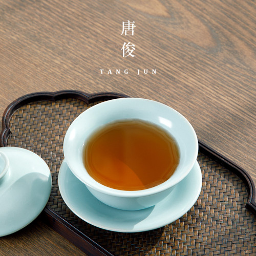 四方亭 汝窰三才蓋碗小號茶碗陶瓷開片可養茶杯120ml汝瓷功夫茶具
