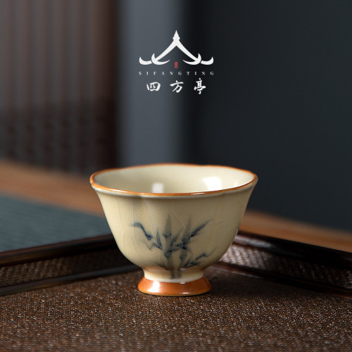 汝瓷中式復古風汝窰主人杯單杯陶瓷茶杯個人專用功夫茶具可養開片