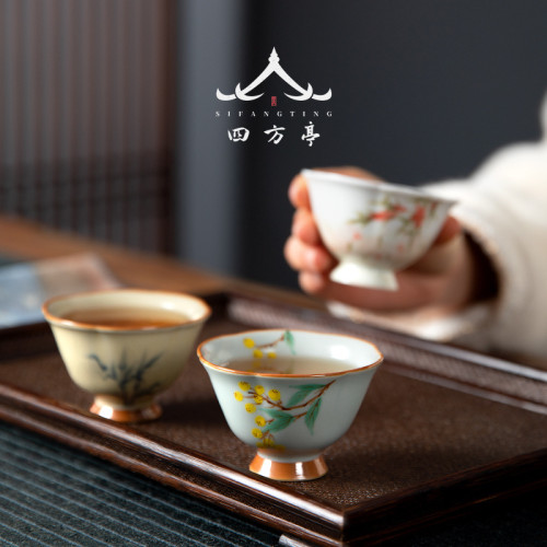 汝瓷中式復古風汝窰主人杯單杯陶瓷茶杯個人專用功夫茶具可養開片