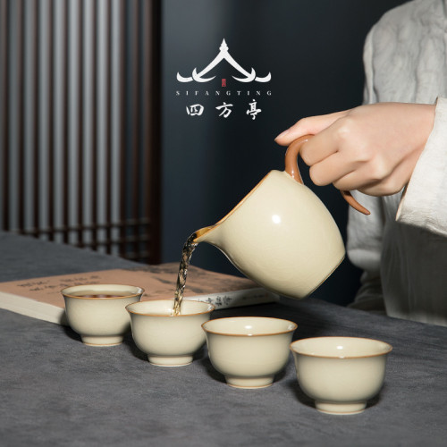 四方亭 公道杯茶漏一體汝窰茶濾套裝分茶器高級功夫茶具高級茶海