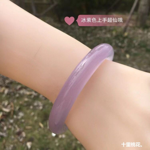 高冰紫羅蘭玉髓胖圓條手鐲瑪瑙紫羅蘭色時尚玉石女款鐲子首飾