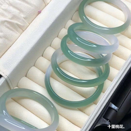 玉髓瑪瑙手鐲油青高冰透冰種半山半水玉石叮噹鐲女細圓條美人鐲子