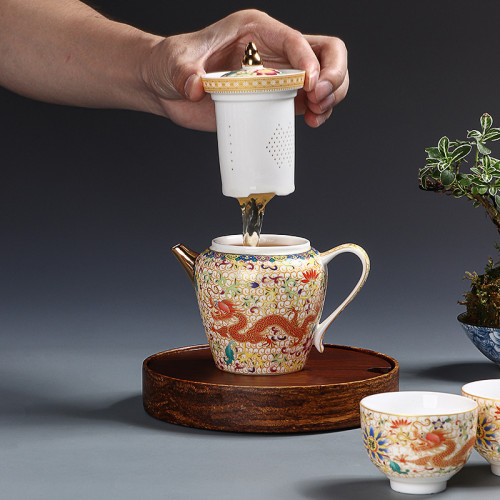宮廷風羊脂玉琺瑯彩功夫茶具德化白瓷家用茶壺茶杯整套商務禮茶具