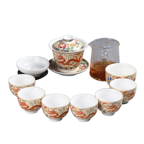 宮廷風羊脂玉琺瑯彩功夫茶具德化白瓷家用茶壺茶杯整套商務禮茶具