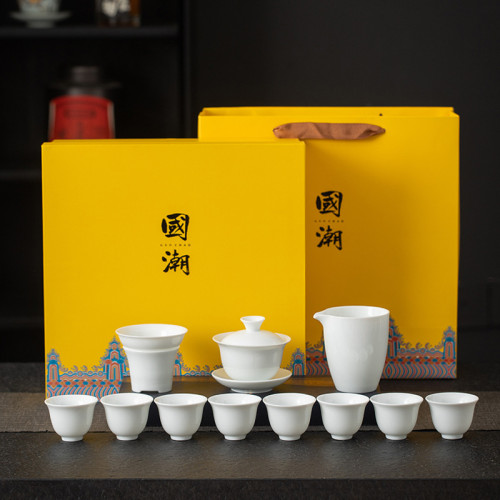 德化白瓷功夫茶具套裝全套家用辦公室陶瓷羊脂玉客廳蓋碗茶杯禮盒