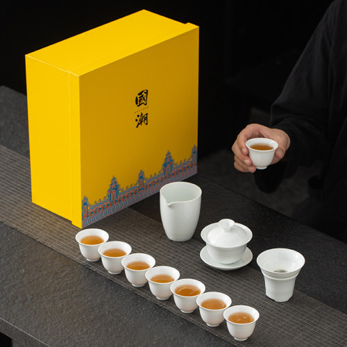 德化白瓷功夫茶具套裝全套家用辦公室陶瓷羊脂玉客廳蓋碗茶杯禮盒