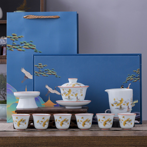 影青10頭青白瓷陶瓷泡茶商務家用全套茶具全品類高級商務禮品