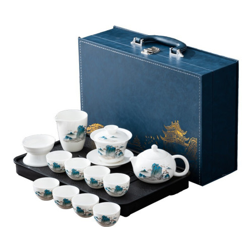 羊脂玉白瓷功夫茶具套裝家用蓋碗茶壺泡茶杯高檔禮盒商務禮品套裝