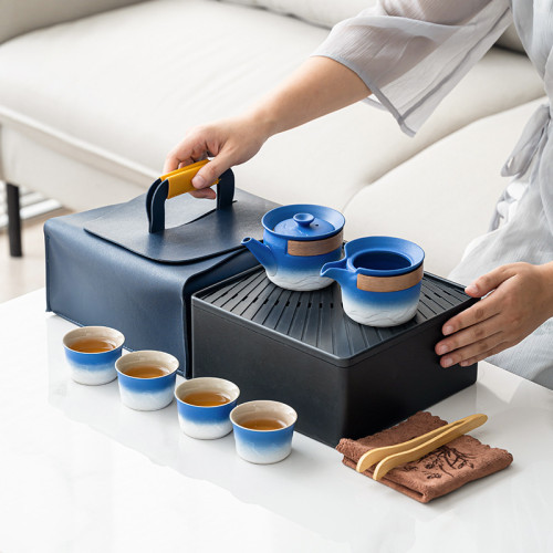 漸變旅行茶具一壺四杯戶外車用可攜式茶具年會商務伴手禮