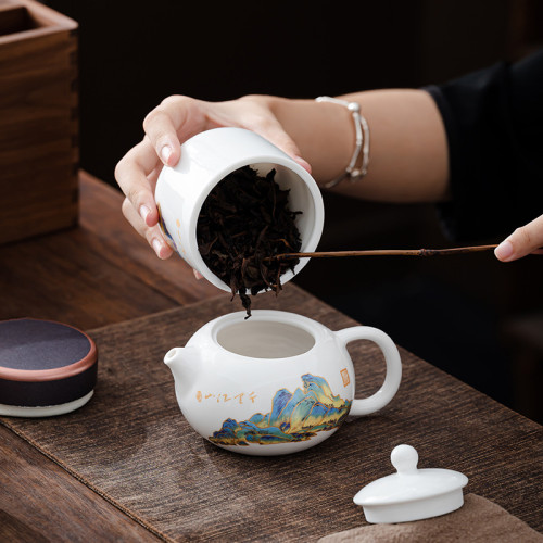 羊脂玉千里江山旅行泡茶茶具禮品套裝銀行商務精美做工伴手禮