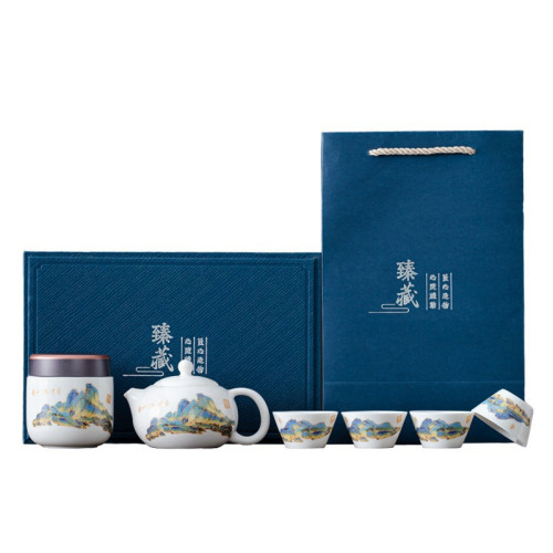 羊脂玉千里江山旅行泡茶茶具禮品套裝銀行商務精美做工伴手禮
