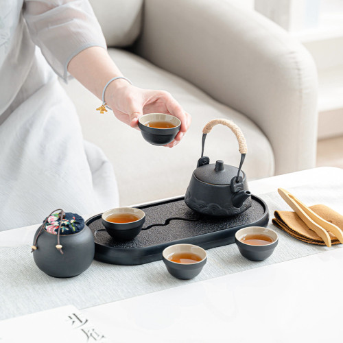 輕奢簡約提梁壺旅行茶具套裝高顔值可攜式茶水分離活動創意伴手禮