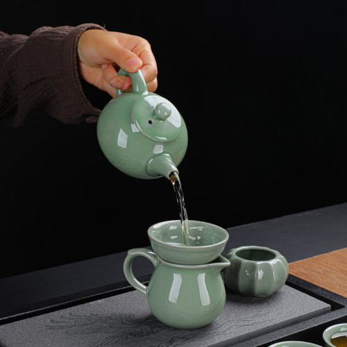  國潮創意哥窰茶具套裝功夫陶瓷茶具 伴手禮家用節日禮品