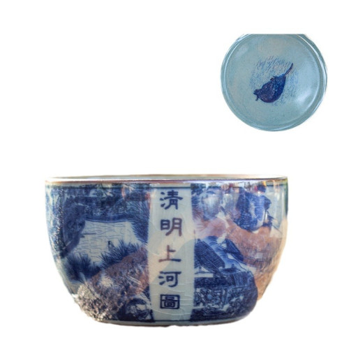 古青花瓷茶杯手繪作可養個人杯單杯大容量品茗杯復古簡約大氣茶盞