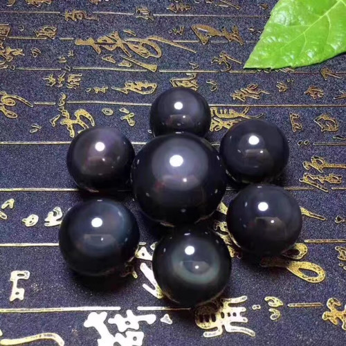 天然黑曜石七星陣擺件 黑曜石水晶球擺件 黑色水晶球家居客廳