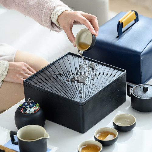 日式黑陶可攜式包旅行茶具套裝功夫茶具家用一壺四杯簡約快客杯套組