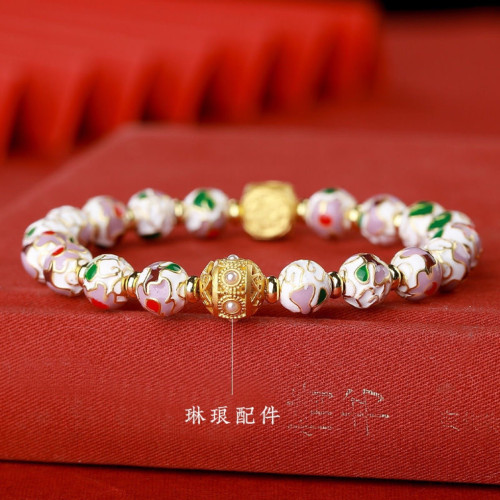 北京國風景泰藍手串磨光珠子手工銅胎掐絲琺瑯高溫燒藍龍年手鏈女