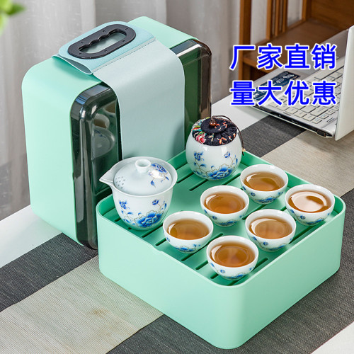 高白羊脂玉旅行茶具全套茶盤可攜式套裝戶外泡茶出差露營