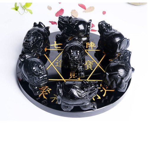 永韻珠寶 天然黑曜石狐狸龍龜七星陣 白黃紫粉水晶球風水擺件