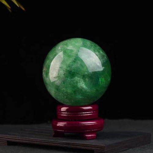 永韻珠寶 天然綠螢石水晶球擺件 綠色水晶原石打磨辦公家居擺