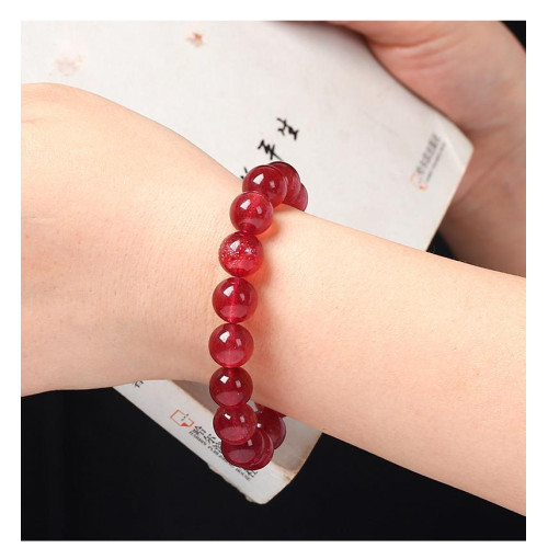 永韻 草莓晶手鏈女 老坑料鴿血紅草莓晶單圈手串水晶情侶飾品