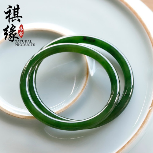 新品碧玉圓條曡戴叮噹手鐲女款和田玉手環簡約好看菠菜綠玉石首飾