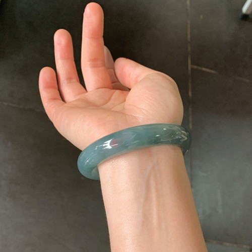 藍水油青翡翠手鐲天然玉手鐲冰糯種貴妃鐲飄花玉鐲女款叮噹鐲