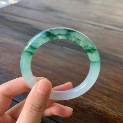 翡翠手鐲珠寶飄花辣綠色冰種底天然小細條胖圓紫羅蘭貴氣女款
