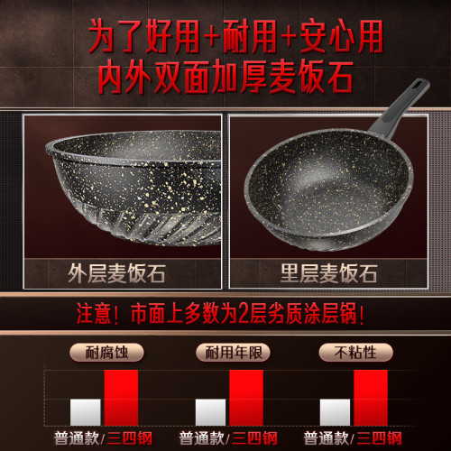 三四鋼 炒鍋家用電磁爐麥飯石不沾鍋 炒菜鍋具可立平底不沾煎鍋