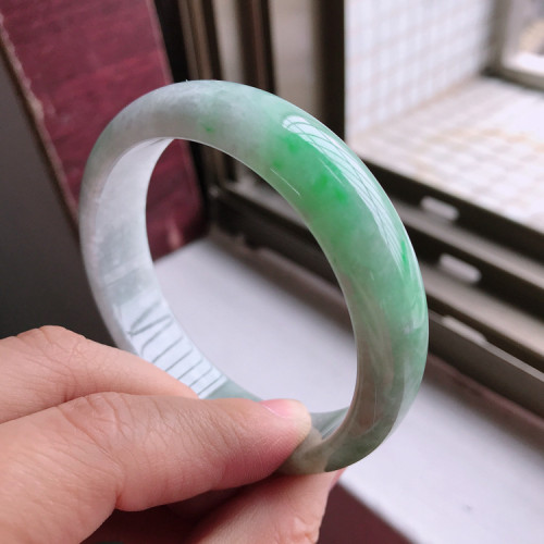 翡翠手鐲子飄陽綠色花好種水潤天然緬甸翡翠玉手鐲女寬邊厚裝