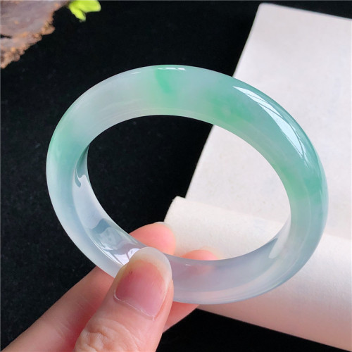 緬甸冰種飄綠翡翠手鐲女玉石鐲子玉鐲玉手鐲玉器翡翠飄花手鐲送禮