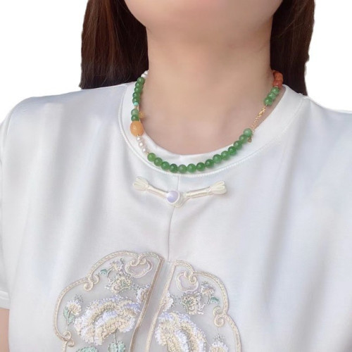 永韻 原創天然和田碧玉項鍊點綴蜜蠟棗珠綠松沉香 珍珠 925銀配件