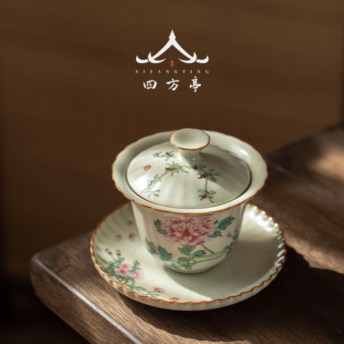 汝窰蓋碗女士茶具三才茶碗茶杯帶蓋大號泡茶功夫家用八寶單個高檔