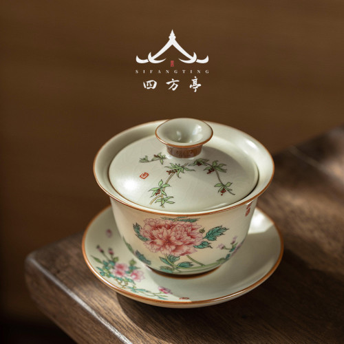 汝窰蓋碗女士茶具三才茶碗茶杯帶蓋大號泡茶功夫家用八寶單個高檔