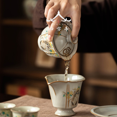 蓋碗茶杯貓咪三才茶碗汝窰功夫茶具泡茶杯家用不燙手女士單個茶碗