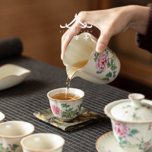 汝窰公道杯茶漏一體分茶器高檔公杯三件套陶瓷茶海茶道勻杯漏網