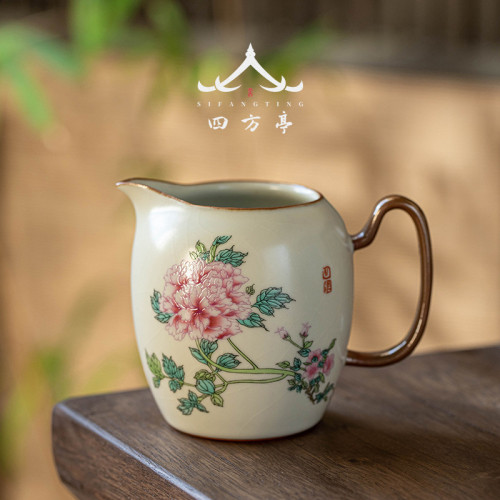 汝窰公道杯茶漏一體分茶器高檔公杯三件套陶瓷茶海茶道勻杯漏網
